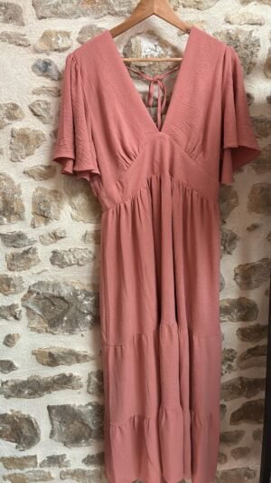 Robe longue vieux rose manche volante