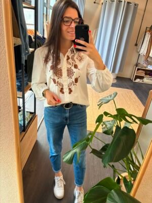 Chemise brodée marron