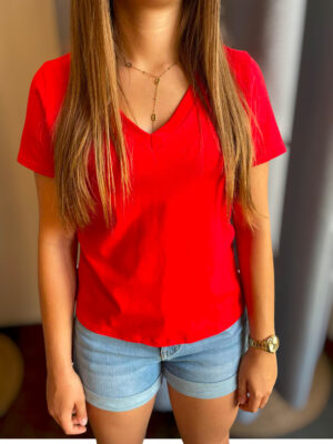 T shirt col v rouge