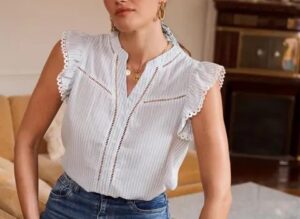 Tshirt bleu col V