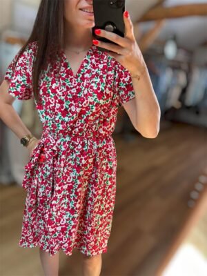 Robe courte fleuri rouge