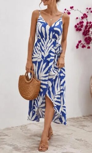 Robe longue bretelle bleu